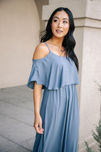 Load image into Gallery viewer, Toni Off the Shoulder Maxi Dress in Slate Blue