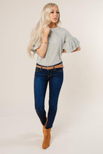 Load image into Gallery viewer, Irvine Striped Peplum Sleeve Top In Olive
