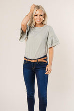 Load image into Gallery viewer, Irvine Striped Peplum Sleeve Top In Olive
