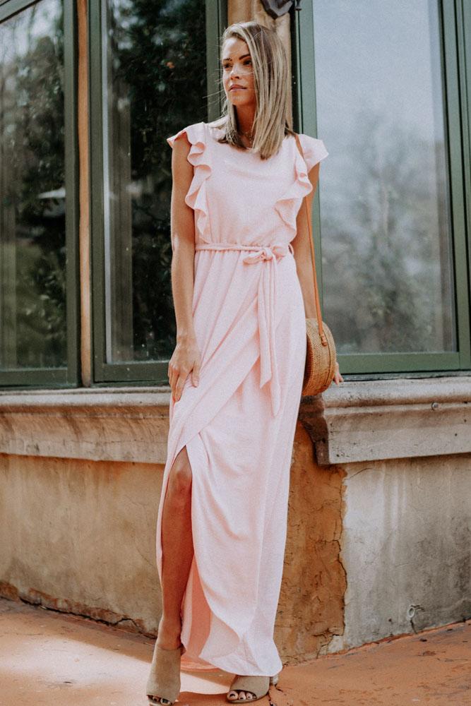 Karina Ruffle Maxi Dress in Pink