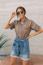 Load image into Gallery viewer, Collins Striped Button Down Cropped Top
