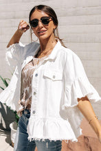 Load image into Gallery viewer, Emelie Ruffle Denim Jacket in White
