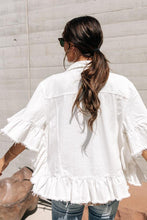 Load image into Gallery viewer, Emelie Ruffle Denim Jacket in White
