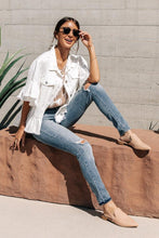 Load image into Gallery viewer, Emelie Ruffle Denim Jacket in White
