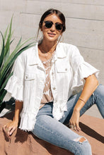Load image into Gallery viewer, Emelie Ruffle Denim Jacket in White
